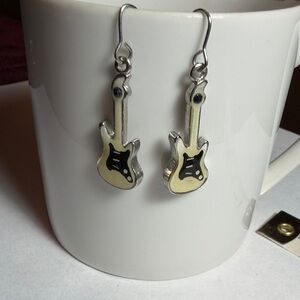 Vintage Guitar Dangle Earrings Retro Musical Grunge